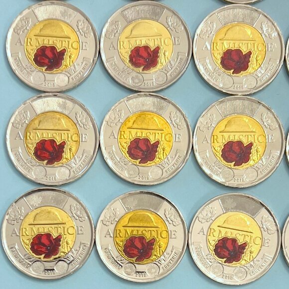 Canada 2018 Coloured 100th Anniversary Armistice 1918-2018 Roll of 25 x $2 Coins - Picture 8 of 16